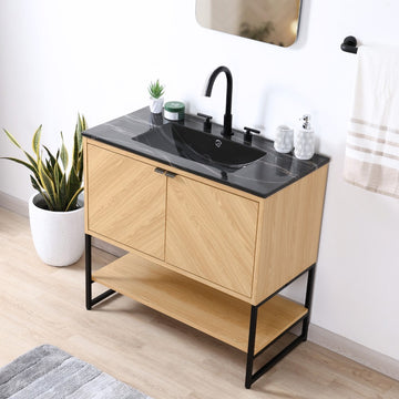 Juhl Chevron-Front Modern Minimalist 2-Shelf Bath Vanity Cabinet Only (Sink Basin Not Included)